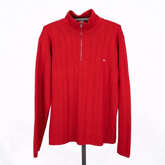 Vintage Polo Ralph Lauren Heavyweight Cotton 1/4 Zip Mock Neck Sweater XXL Flag